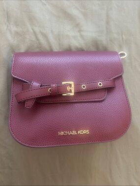 Michael Kors Wine Pebbled Leather Crossbody with Gold Buckle